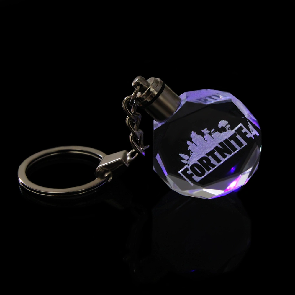 Fashion 3D Laser Crystal Glass LED Key Ring